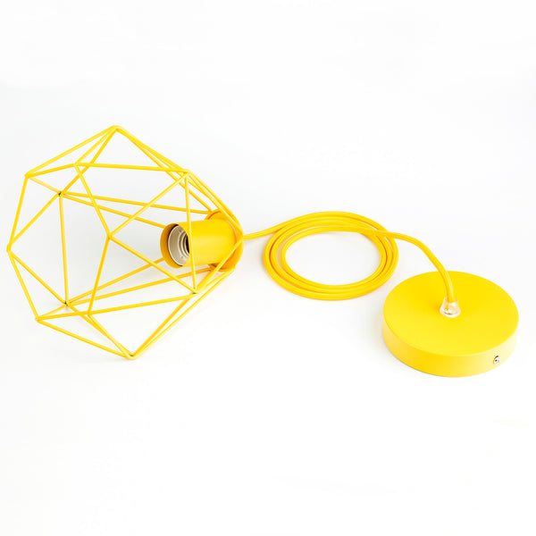 KIT PENDENTE COM CÚPULA DIAMANTE COM LÂMPADA DECORATIVA LED AMARELA