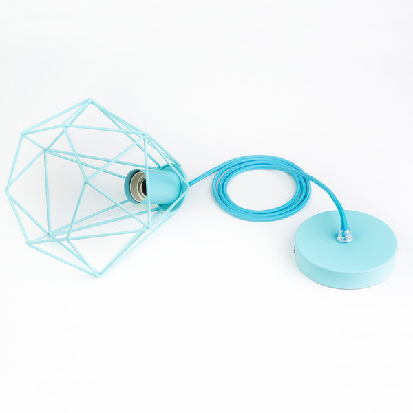 KIT PENDENTE COM CÚPULA DIAMANTE COM LÂMPADA DECORATIVA LED AZUL