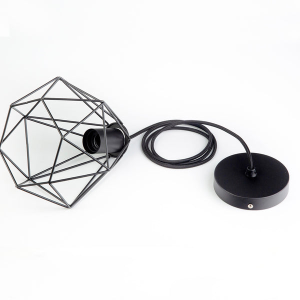 KIT PENDENTE COM CÚPULA DIAMANTE COM LÂMPADA DECORATIVA LED PRETO
