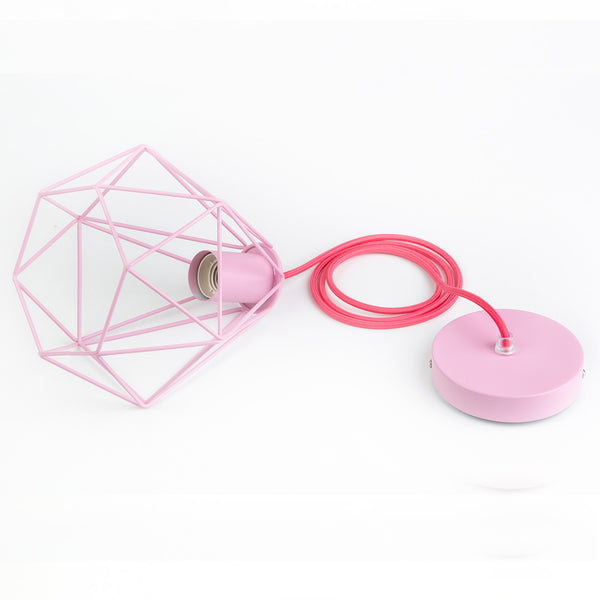 KIT PENDENTE COM CÚPULA DIAMANTE COM LÂMPADA DECORATIVA LED ROSA