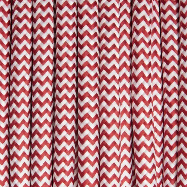 CABO ELÉTRICO REVESTIDO EM TECIDO RAYON ZIGZAG  - VERMELHO E BRANCO - 150 CENTÍMETROS