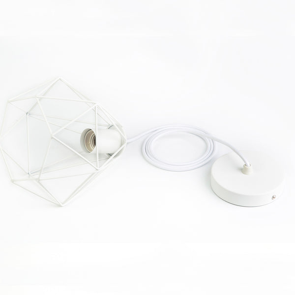 KIT PENDENTE COM CÚPULA DIAMANTE COM LÂMPADA DECORATIVA LED BRANCA